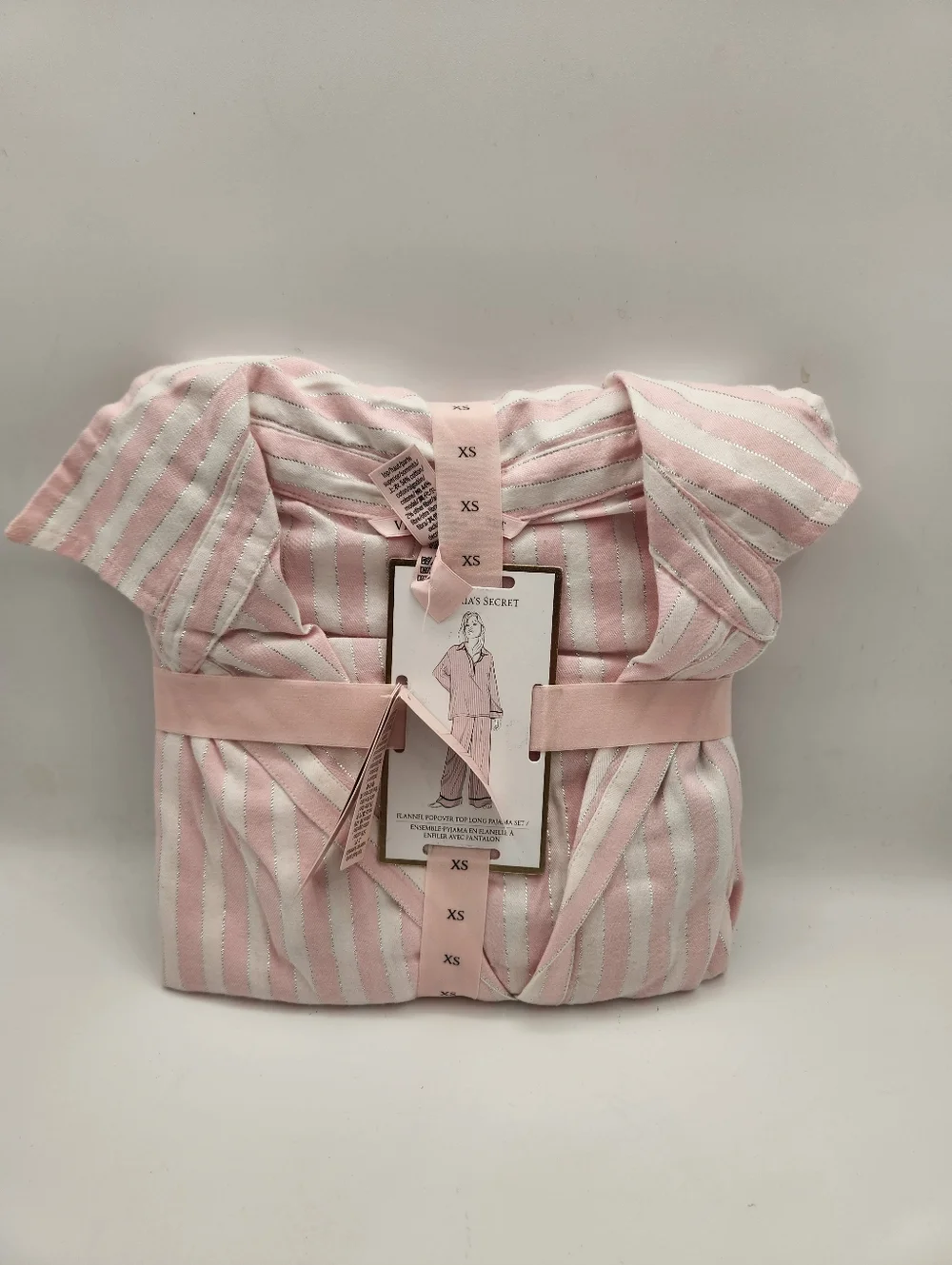 Victoria's Secret Iconic Pink & Silver Striped Flannel Pajama Set Size XS - Picture 2 of 6